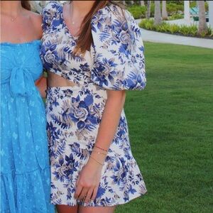 The Vintage Shop Floral Puff Sleeve Cut Out Mini Dress